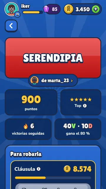 Ficha de una palabra con su cláusula y el botón para robarla