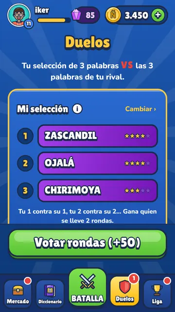 Duelos: tu selección de 3 palabras contra la de tu rival
